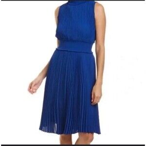 Nanette Lepore Blue Pleated Monaco Lined Flowy Dress Sleeveless Women Sz 4 Money